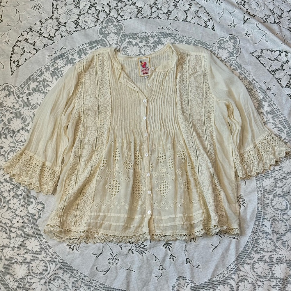 Johnny Was Cream Lace Blouse